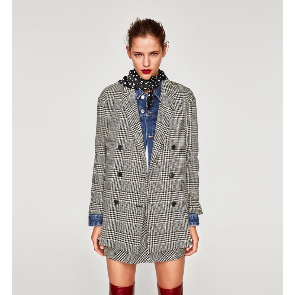 Zara Houndstooth Double Breasted Blazer